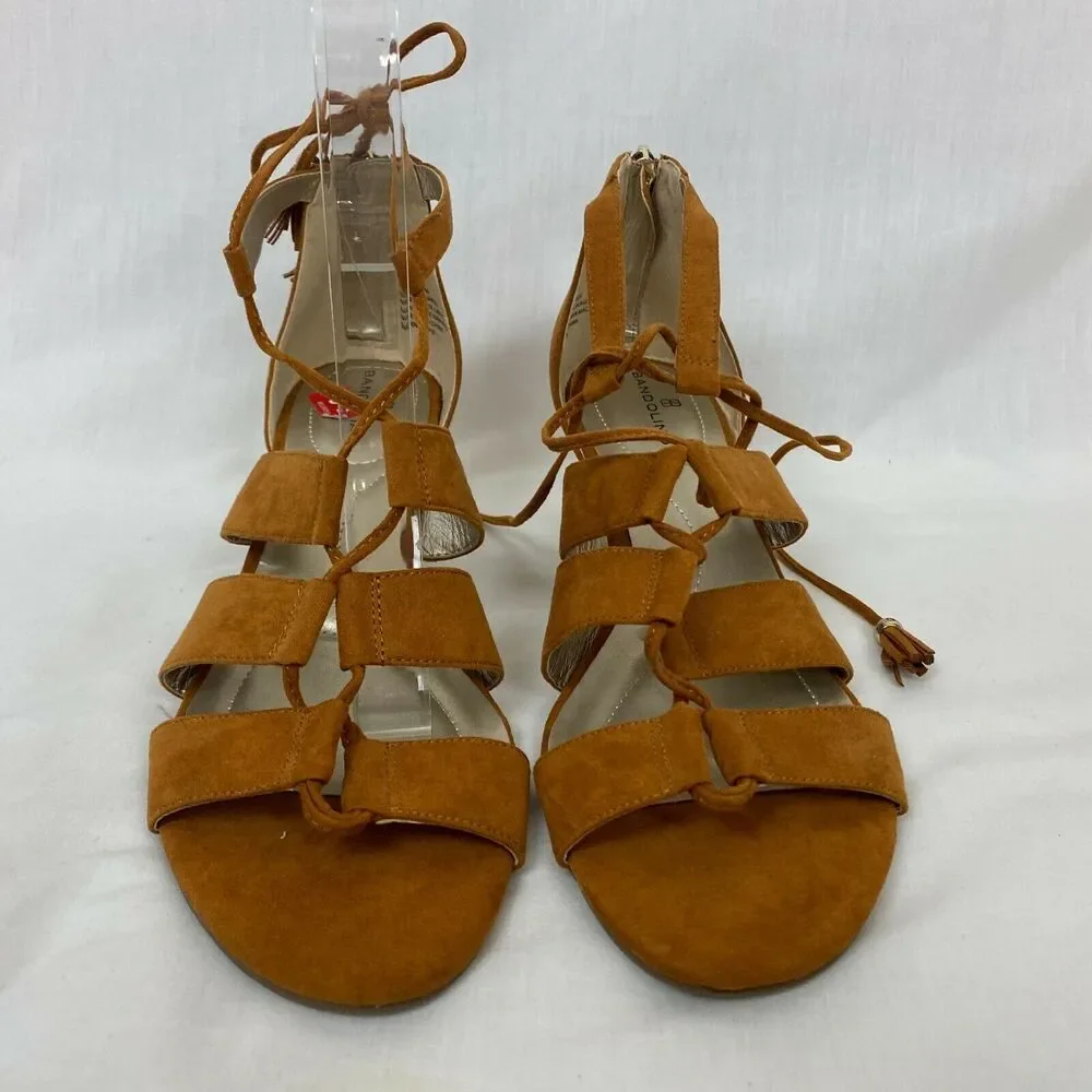 Bandolino Sandals 9.5 M Womens Brown Vegan Suede Faux Leather Back Zip‎ Wedge